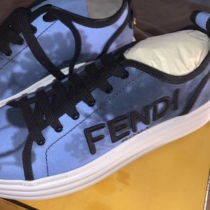 FENDI Embroidered Tie-Dye Canvas Platform Sneakers